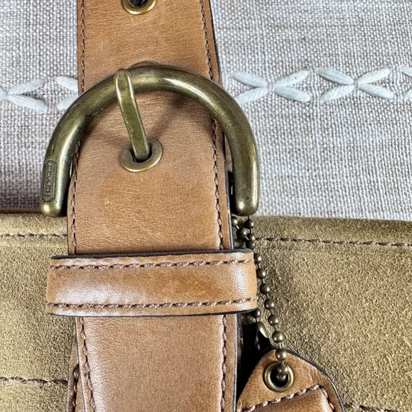 Coach Tan Suede & Leather Tote with Logo Hang Tag - Picture 4 of 9